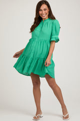 Green Buttoned Down Short Sleeve Maternity Dress