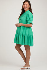 Green Buttoned Down Short Sleeve Maternity Dress