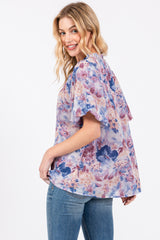 Blue Floral Puff Sleeve Blouse