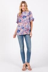 Blue Floral Puff Sleeve Blouse