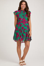 Green Magenta Floral Tiered Maternity Mini Dress