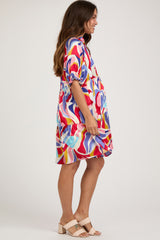 Red Multi-Color Patterned Ruffle Tiered Maternity Dress