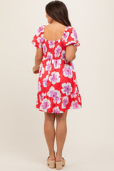 Red Floral Ruffle Hem Maternity Dress