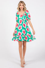 Green Floral Ruffle Hem Dress