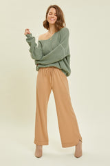 Camel Wide Leg Drawstring Pants