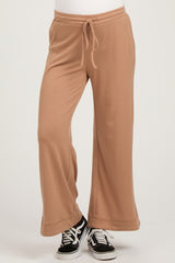 Camel Wide Leg Drawstring Maternity Pants