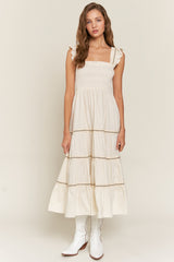 Ivory Smocked Tiered Maternity Maxi Dress