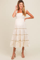 Ivory Smocked Tiered Maternity Maxi Dress