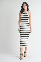 Ivory Striped Fitted Knit Dress