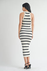 Ivory Striped Fitted Knit Dress