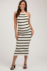 Ivory Striped Fitted Maternity Knit Dress