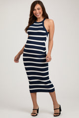 Navy Striped Fitted Maternity Knit Dress