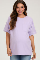 Lavender Oversized Pocket Front Short Sleeve Maternity Top