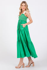 Green Ribbon Strap Tiered Maxi Dress