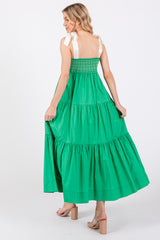 Green Ribbon Strap Tiered Maxi Dress