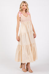 Cream Ribbon Strap Tiered Maxi Dress