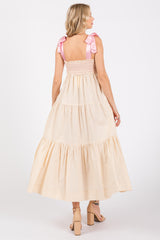 Cream Ribbon Strap Tiered Maxi Dress