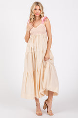 Cream Ribbon Strap Tiered Maxi Dress