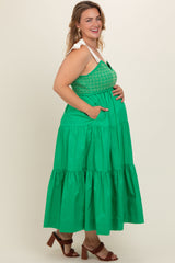 Green Ribbon Strap Tiered Plus Maternity Maxi Dress