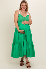 Green Ribbon Strap Tiered Plus Maternity Maxi Dress