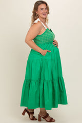 Green Ribbon Strap Tiered Plus Maternity Maxi Dress