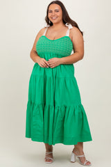 Green Ribbon Strap Tiered Plus Maternity Maxi Dress