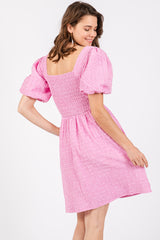 Pink Textured Bubble Sleeve Mini Dress