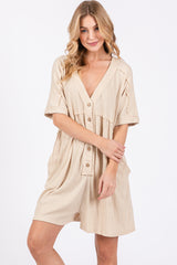 Beige Button Down Maternity Romper