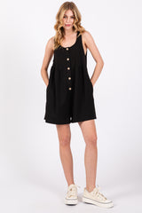 Black Button Front Sleeveless Romper