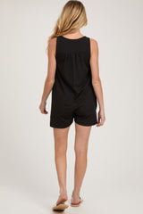 Black Button Front Sleeveless Maternity Romper