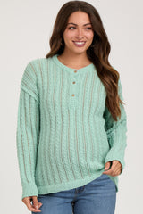 Mint Green Open Knit Front Button Maternity Sweater