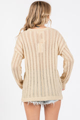 Cream Open Knit Front Button Sweater