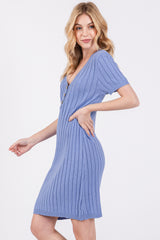 Light Blue Ribbed Knit Dress