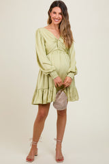 Mint Green Striped Satin Twist Front Maternity Dress