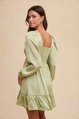 Mint Green Striped Satin Twist Front Dress