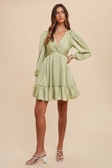 Mint Green Striped Satin Twist Front Dress