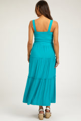 Turquoise Sleeveless Tiered Maternity Maxi Dress