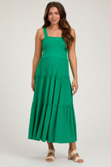 Green Sleeveless Tiered Maternity Maxi Dress