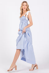 Light Blue Contrast Shoulder Straps Maxi Dress