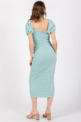 Mint Textured Square Neck Puff Sleeve Midi Dress