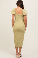 Lime Popcorn Textured Short Puff Sleeve Maternity Midi Dress