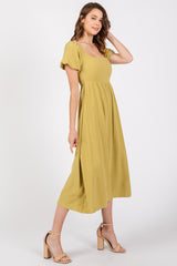 Lime Puff Sleeve Linen Midi Dress