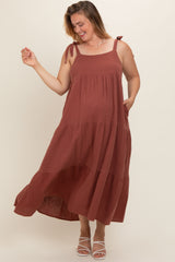 Rust Sleeveless Tiered Plus Maternity Maxi Dress
