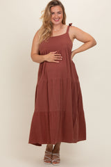 Rust Sleeveless Tiered Plus Maternity Maxi Dress