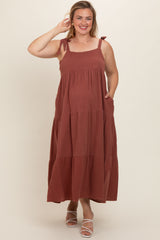 Rust Sleeveless Tiered Plus Maternity Maxi Dress