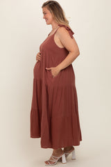 Rust Sleeveless Tiered Plus Maternity Maxi Dress