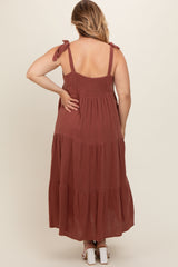 Rust Sleeveless Tiered Plus Maternity Maxi Dress