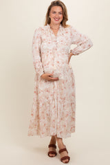 Rust Floral Tassel Tiered Long Sleeve Plus Maternity Maxi Dress