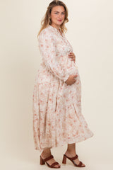 Rust Floral Tassel Tiered Long Sleeve Plus Maternity Maxi Dress