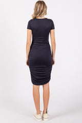 Navy Ruched Fitted Dress